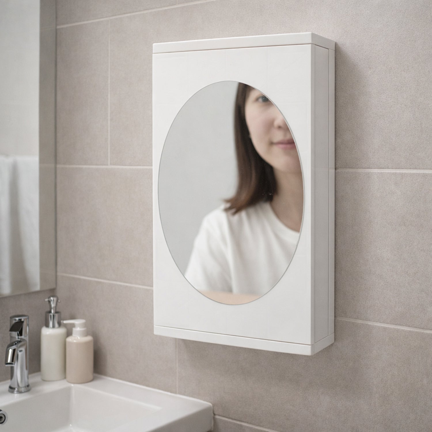 Wall Mounted Rotating Bathroom Mirror Cabinet (1 Pc 22x42 Cm)