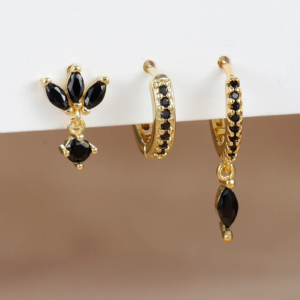 3PCS Horse Eye Zircon Stud Earrings