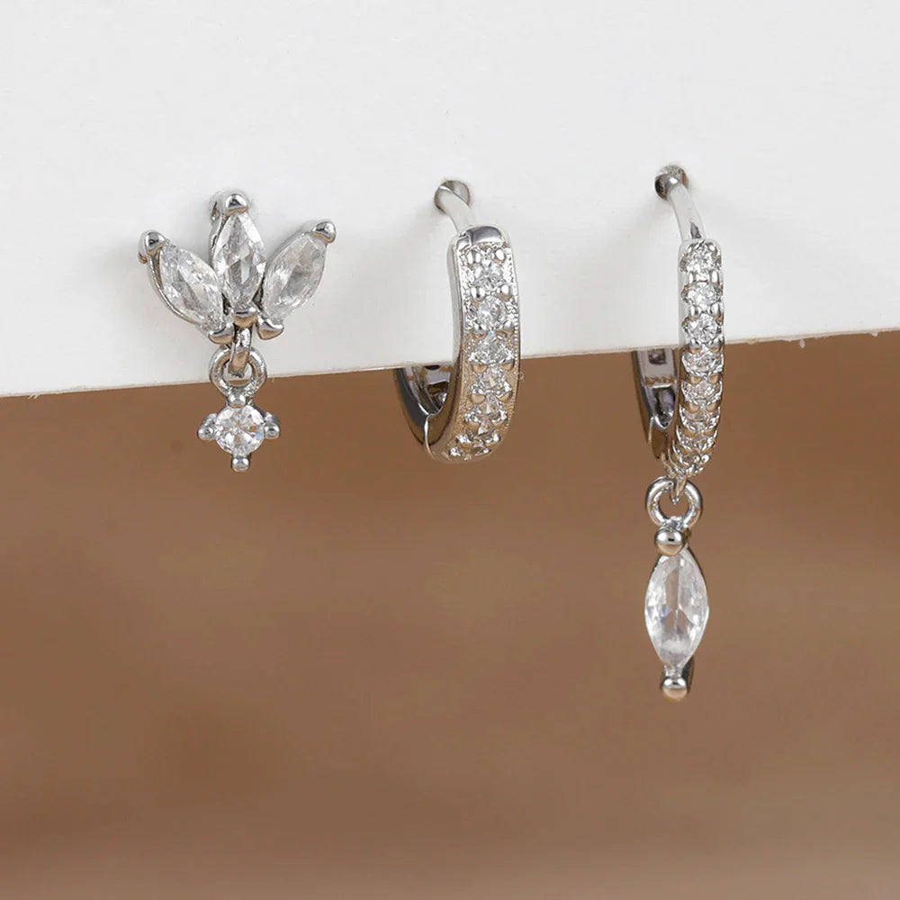 3PCS Horse Eye Zircon Stud Earrings