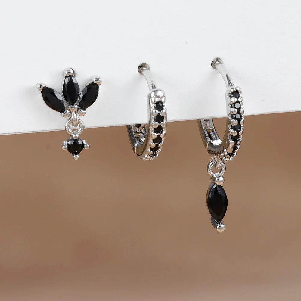 3PCS Horse Eye Zircon Stud Earrings