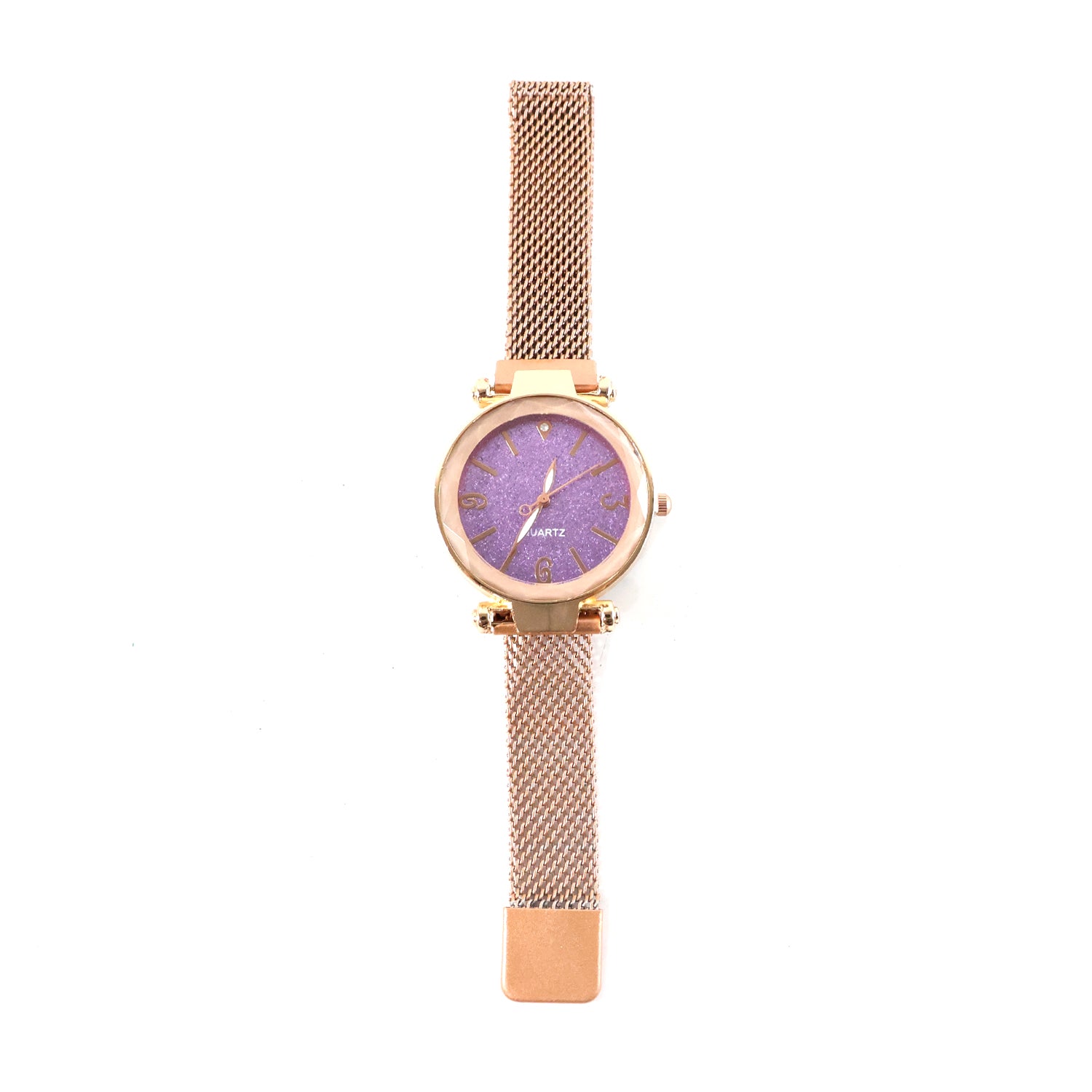 Elegant Rose Gold Mesh Strap Analog Wrist Watch For Women (1 Pc)