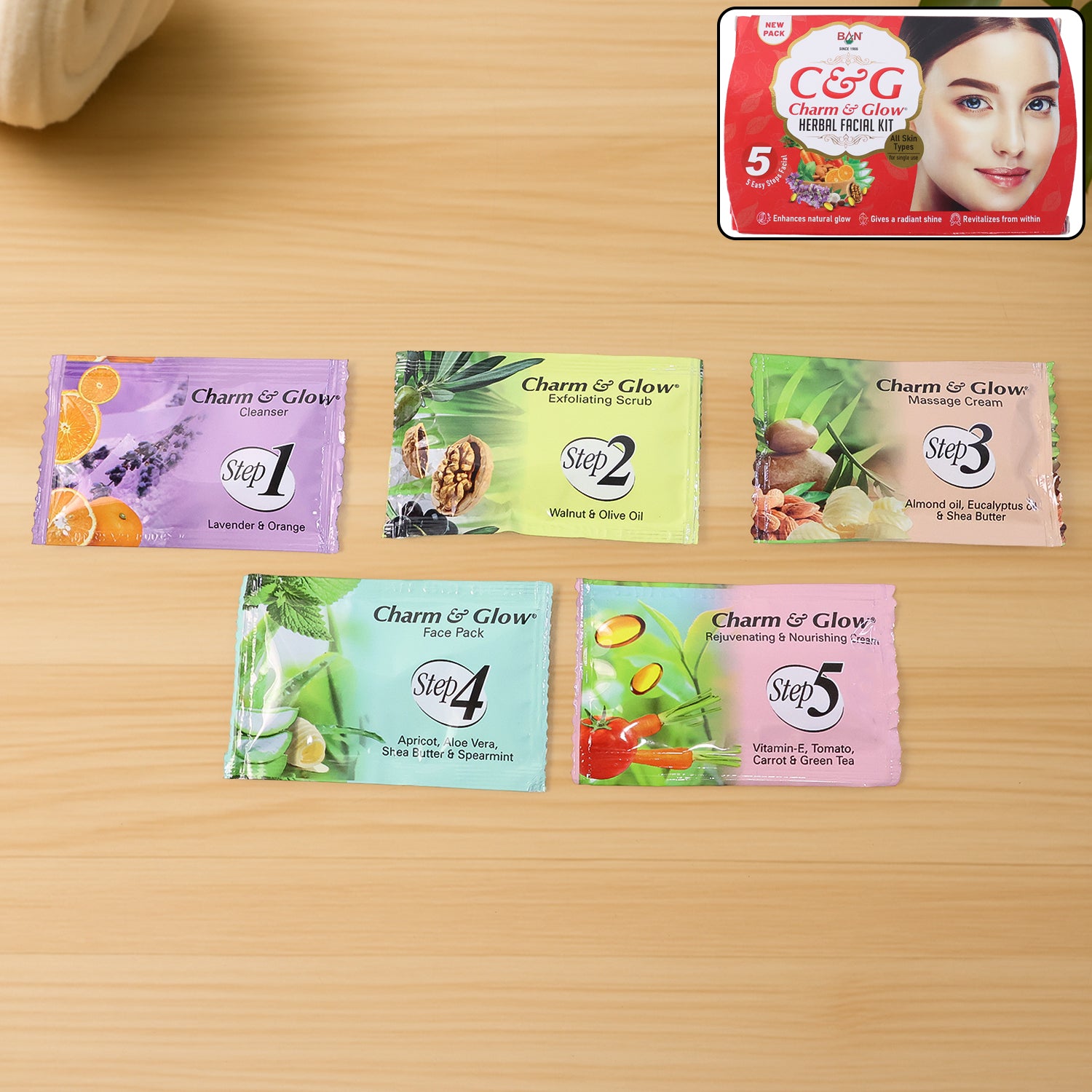 Charm  Glow 5-step Herbal Facial Kit (1 Pc)