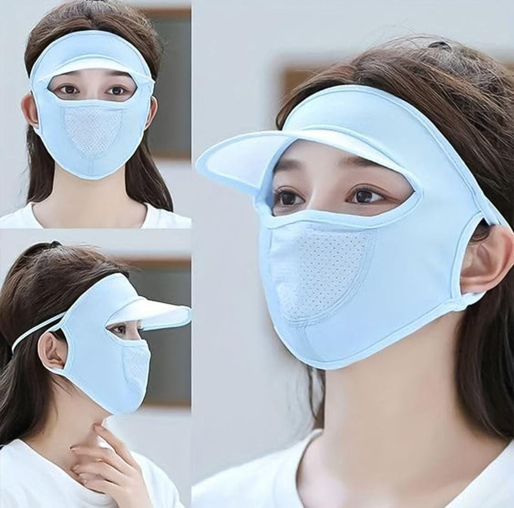 Women full face UV protection cap with built-in mask and wide brim visor (1pc)