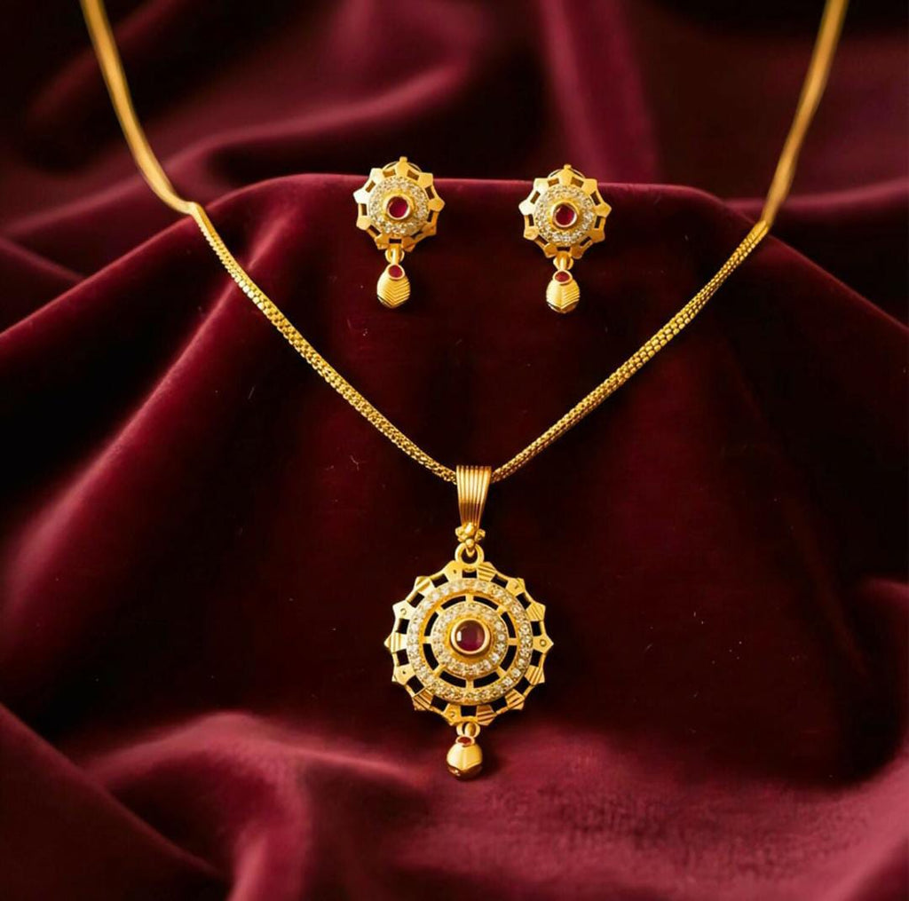 Micro gold-plated plated Ruby and White stone pendant set with matching earrings.