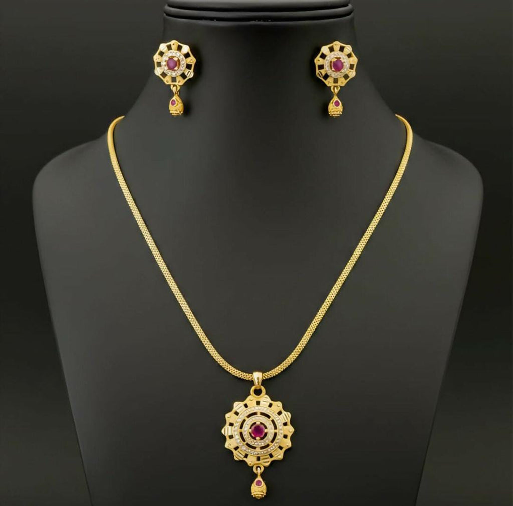 Micro gold-plated plated Ruby and White stone pendant set with matching earrings.