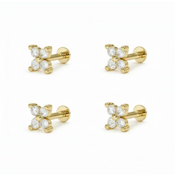Gold plated clover flat back labret AD nosepin stud combo pack of 4