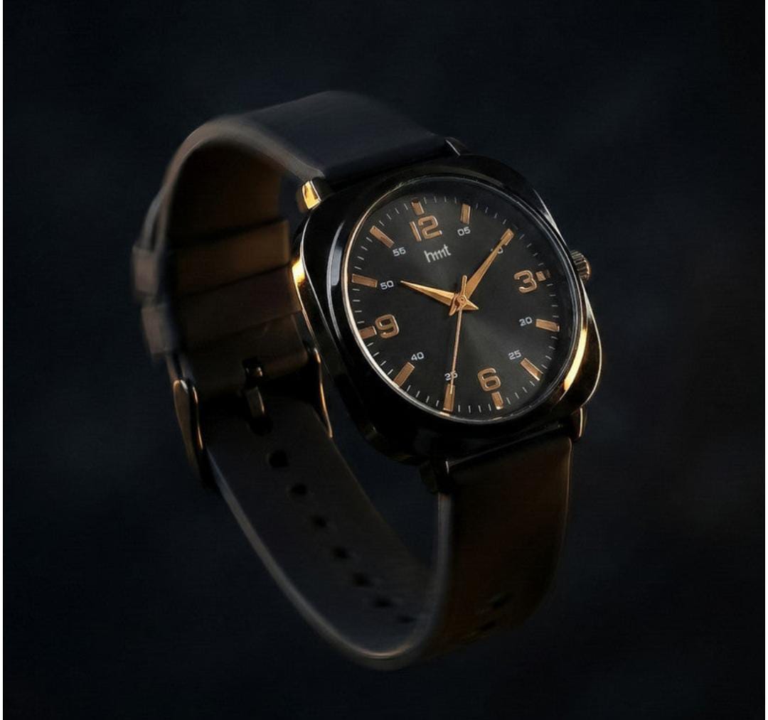 Classic analogue wrist watch with black dial and multi colour silicone strap for daily and casual wear.