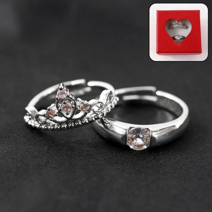 Sterling oxidised silver couple ring gift with attractive red love box (2pcs)