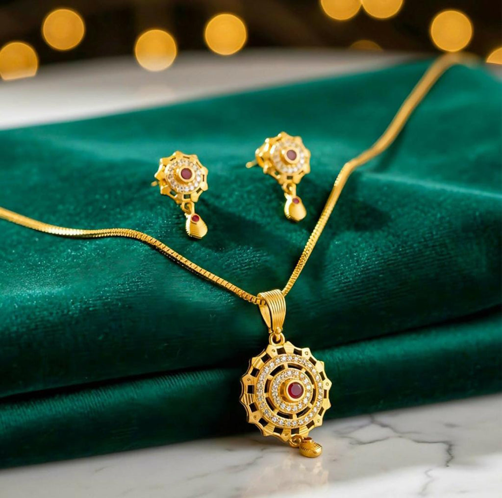 Micro gold-plated plated Ruby and White stone pendant set with matching earrings.