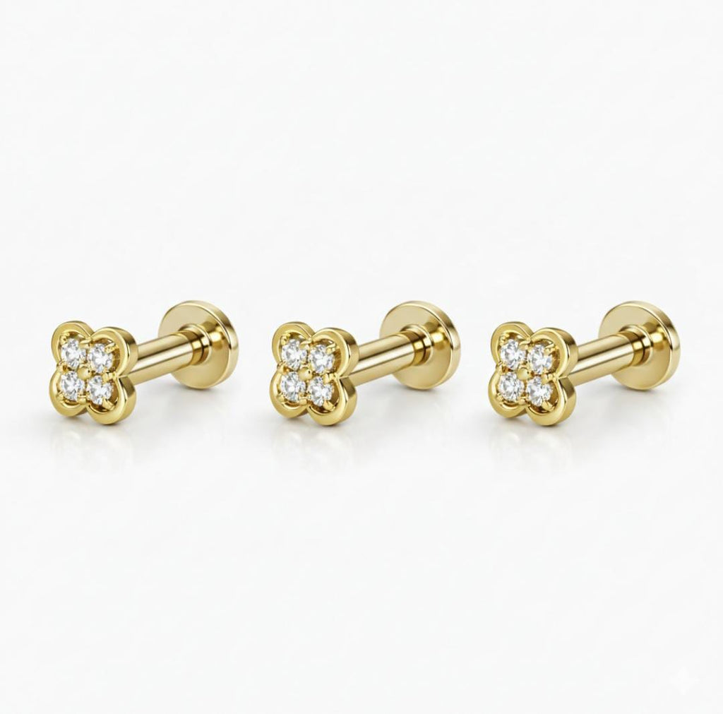 Gold plated Clover AD Nosepin Stud Piercing for Women And Girls Combo pack of 3