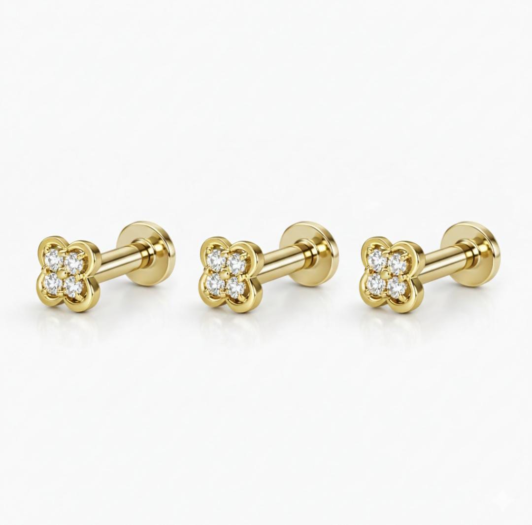 Gold plated Clover AD Nosepin Stud Piercing for Women And Girls Combo pack of 3