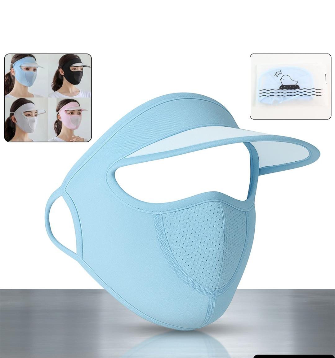 Women full face UV protection cap with built-in mask and wide brim visor (1pc)