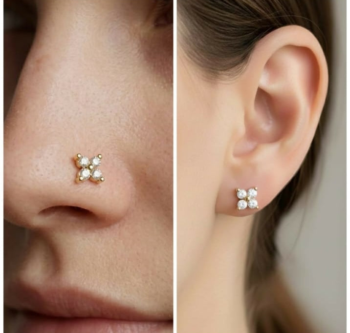 Gold plated clover flat back labret AD nosepin stud combo pack of 4