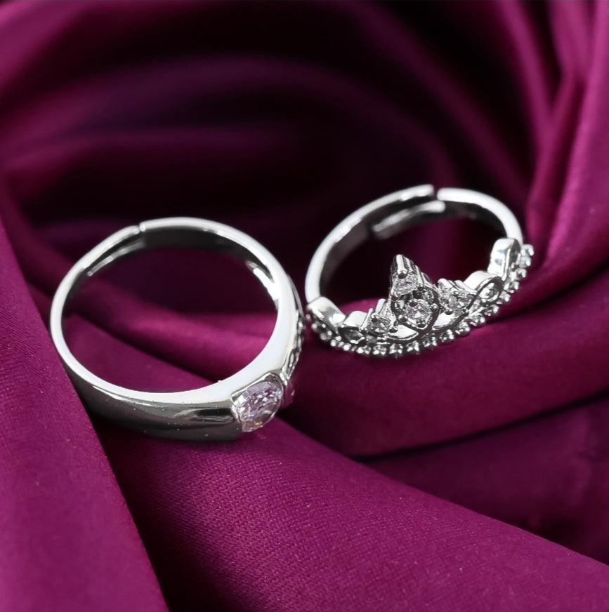 Sterling oxidised silver couple ring gift with attractive red love box (2pcs)