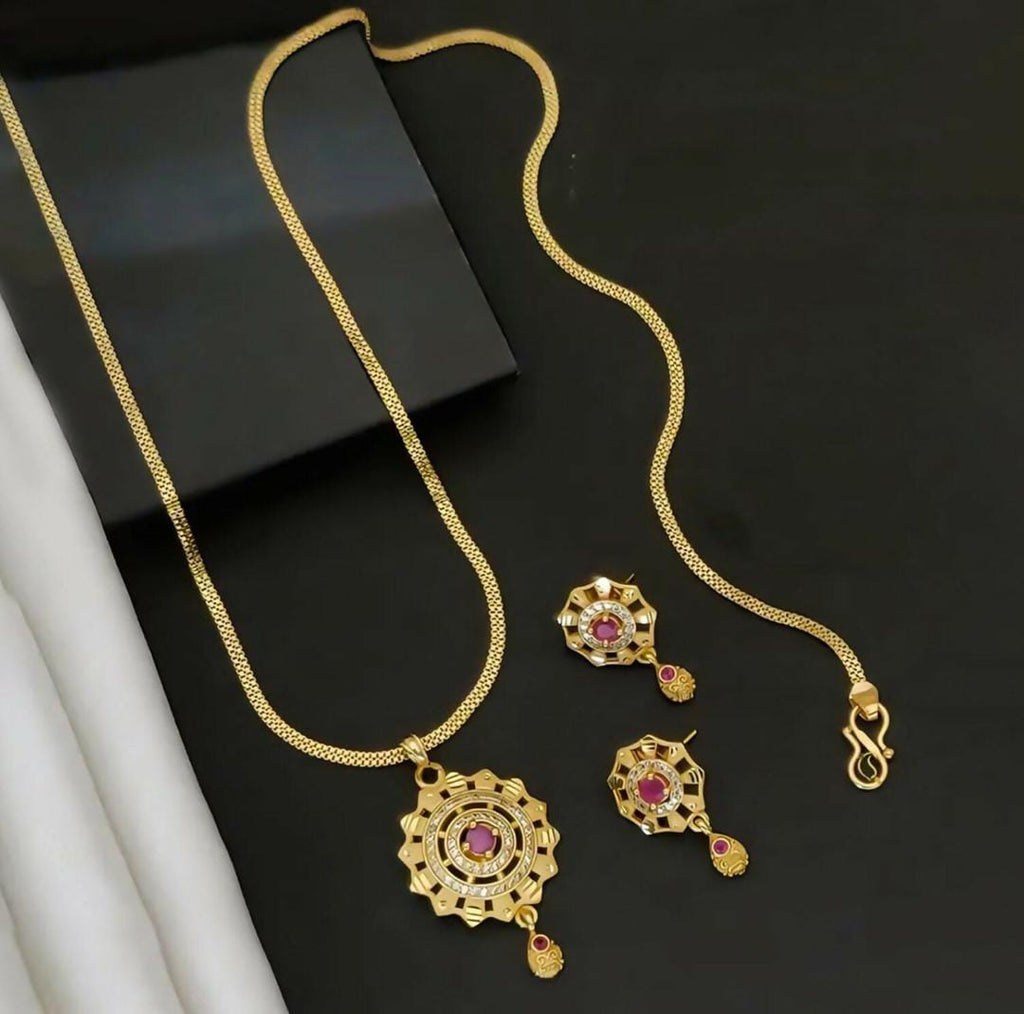 Micro gold-plated plated Ruby and White stone pendant set with matching earrings.