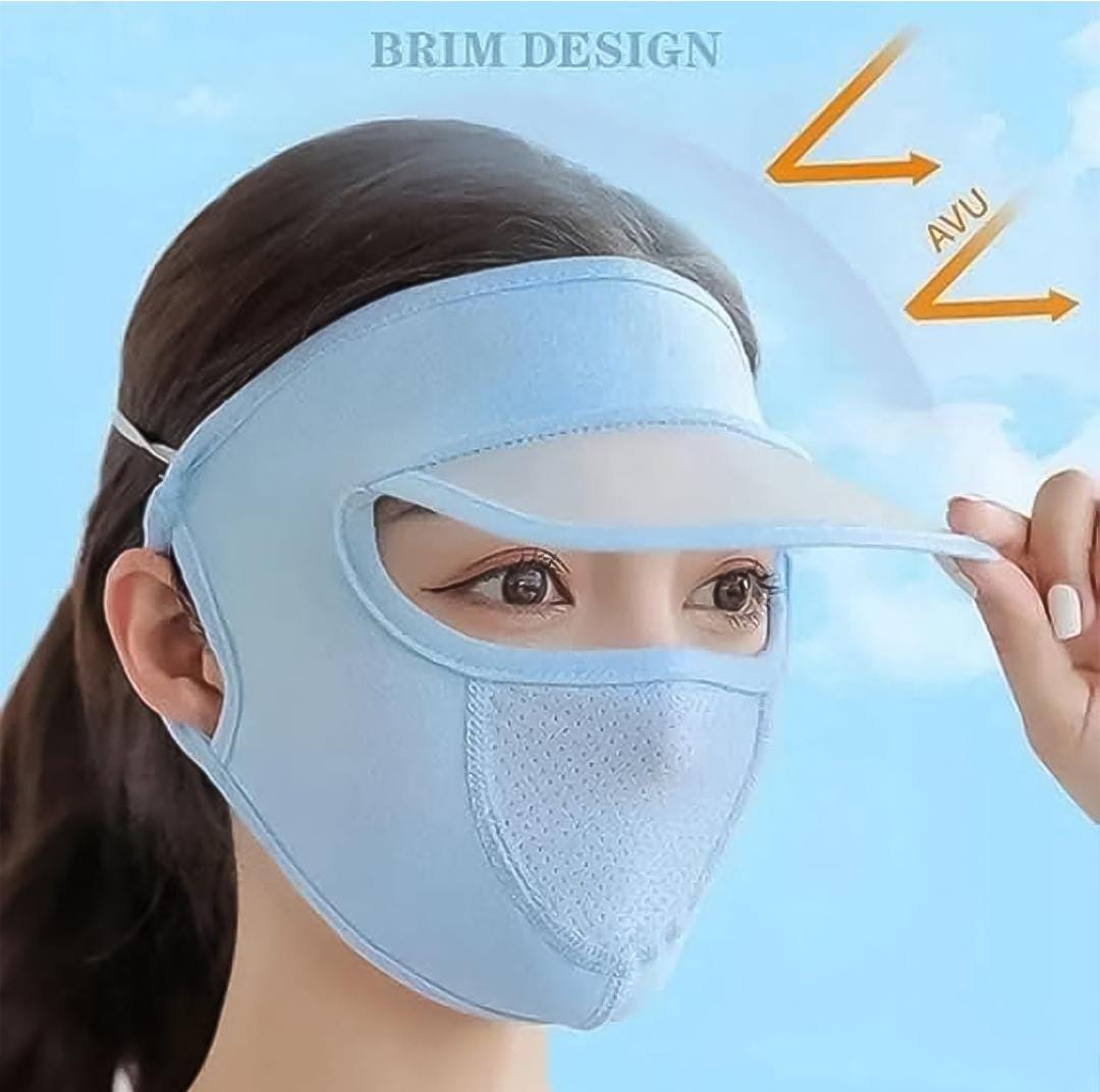 Women full face UV protection cap with built-in mask and wide brim visor (1pc)