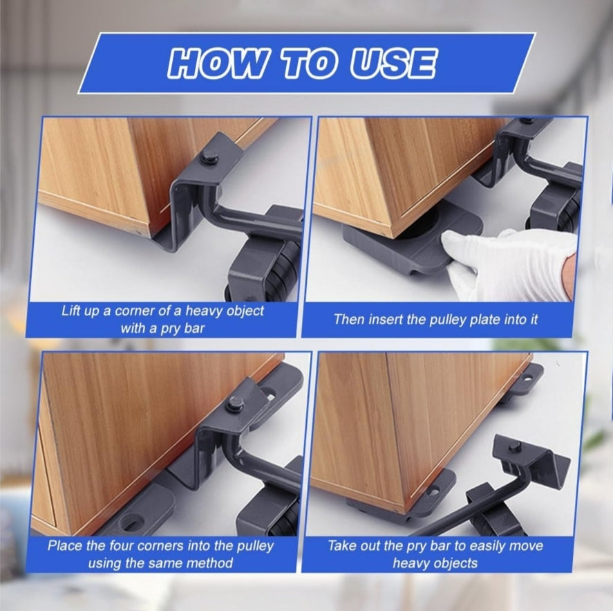 Heavy duty furniture lifter and moving tool set.