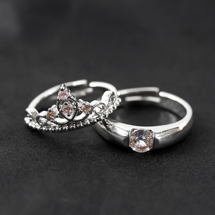 Sterling oxidised silver couple ring gift with attractive red love box (2pcs)