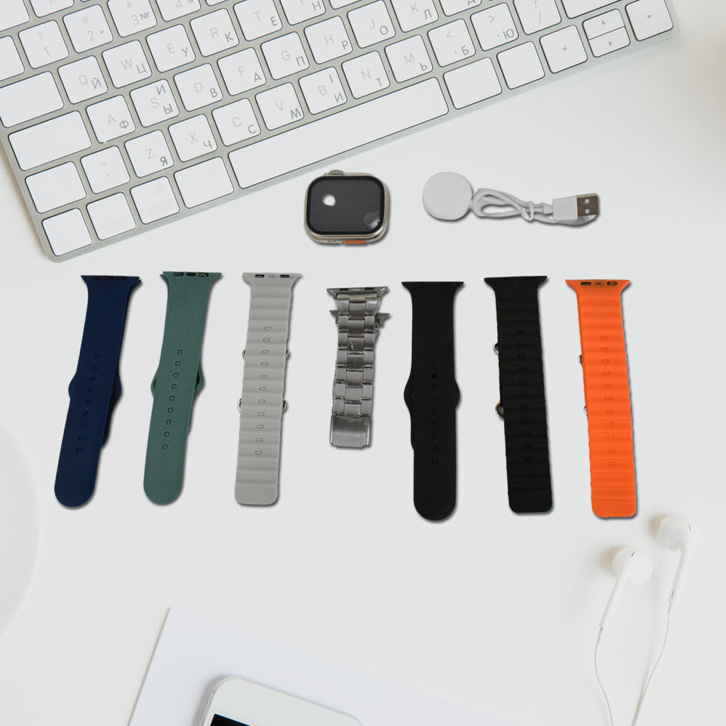7 In 1 Ultra Smart Watch Combo With Seven Classic Straps  Transparent Screen Guard (1 Set  Mix Color)