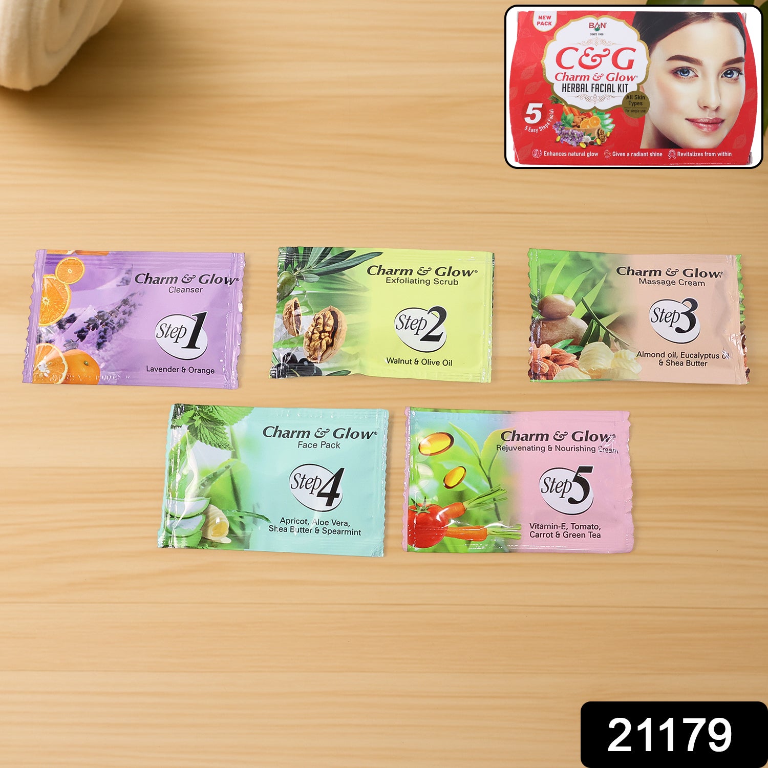 Charm  Glow 5-step Herbal Facial Kit (1 Pc)